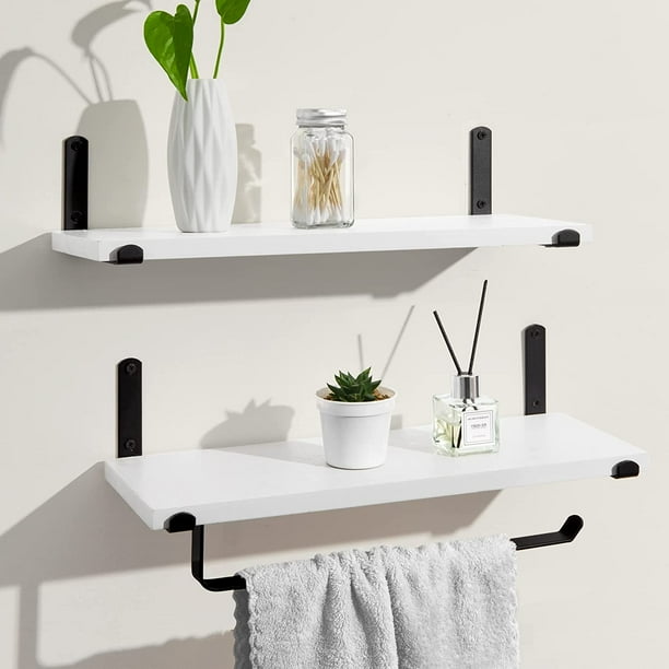 Afuly White Black Floating Shelves with Towel Bar, Modern Wall Mounted