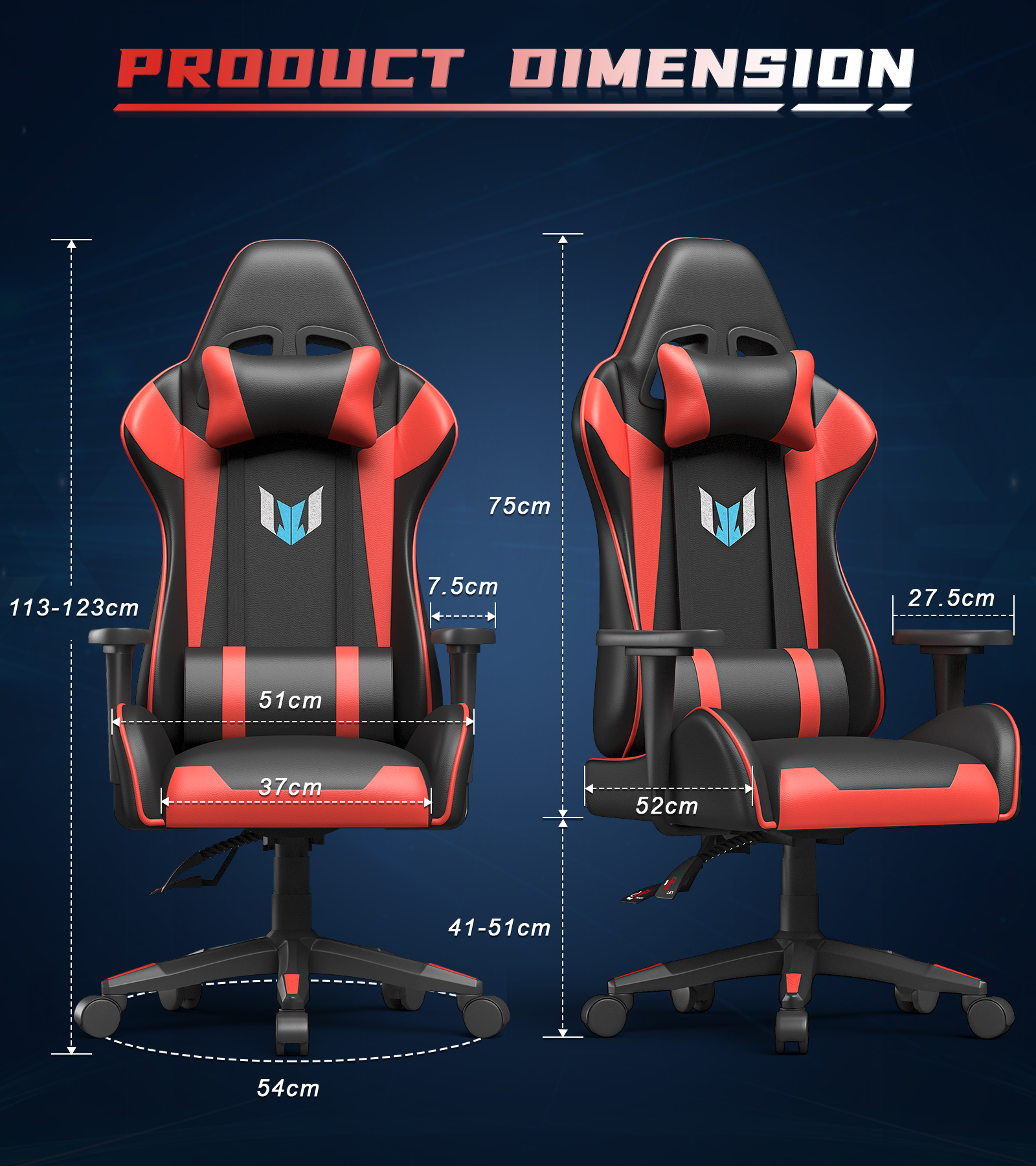 Bigzzia Gaming Chair Pu Leather Office Chair with Ergonomic Lumbar Pillow, Reclining Racing Game Chair Backrest and Seat Height Adjustable Swivel Recliner,Esports Chair with Headrest