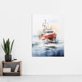 thumbnail image 2 of Trawler Fishing Boat Watercolour Painting Red Blue Rough Sea Fishermen Waves Seascape Extra Large XL Wall Art Poster Print, 2 of 4