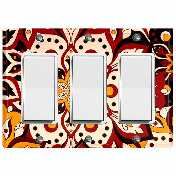 Metal Light Switch Plate Cover Colorful Black Red Mandala Flower Tile Pattern MDL026