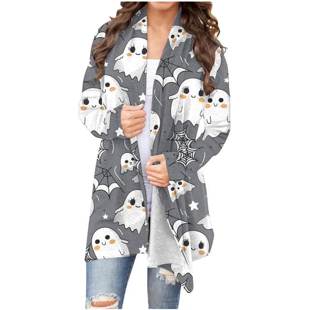Pisexur Veste pour Femmes, Cardigans à devant Ouvert, Manteaux Trench, Vestes d'Automne, Mode pour Femmes, Cardigan à Manches Longues Imprimé d'Halloween, Veste