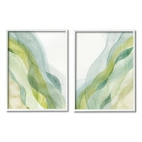 Stupell Industries Abstract Green Waves Abstract Painting White Framed Art Print Wall Art, 11 x 14, Set of 2