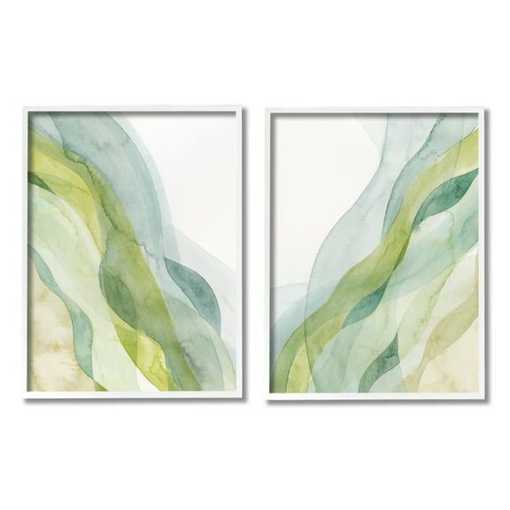 Stupell Industries Abstract Green Waves Abstract Painting White Framed Art Print Wall Art, 11 x 14, Set of 2