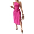 thumbnail image 2 of Women Summer One Shoulder Long Dress Slim Sleeveless Bodycon Party Cocktail Maxi Dresses Rose Red S, 2 of 9