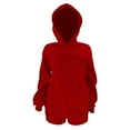 thumbnail image 6 of DailyTrove Women's Long Sleeve Hoodie & Short Set - Solid Color, Casual Style, Summer & Casual Daily Wear,Red, 6 of 6