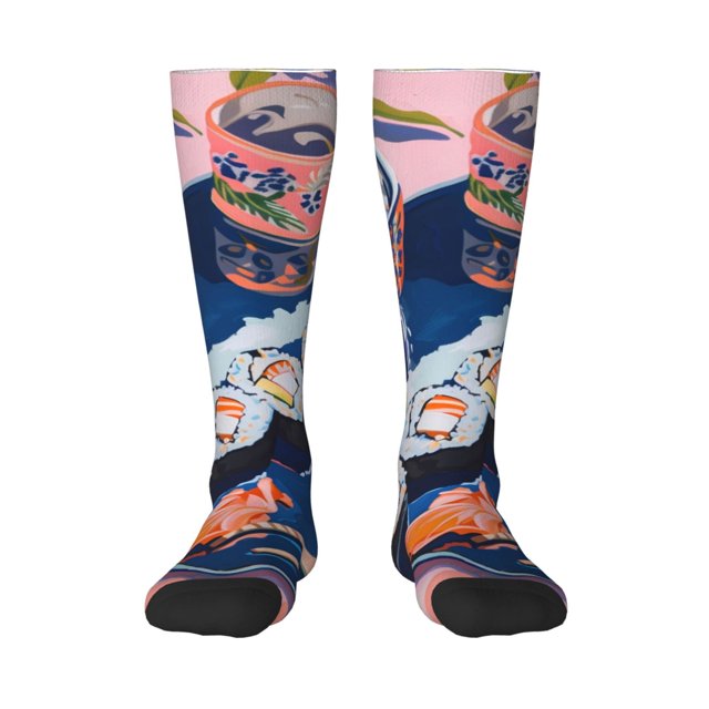 Fotbe Colorful Sushi Food Art Calcetas Divertidas Estampadas para Hombre y Mujer, Calcetas de Algodón hasta la Rodilla para Caminar, Correr, Enfermería y Embarazo