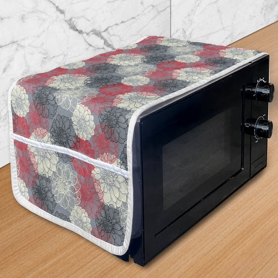 Dahlia Flower Microwave Oven Cover, Hand Drawn Repeating Big and Small Flowers Motif with Color Element Effects, Water Resistant Organizer with Pockets for Kitchen, 36" x 12", Multicolor, by Ambesonne