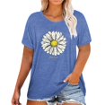 thumbnail image 2 of CAMERIARI Flower Short Sleeve Round Neckline Tshirts Shirts for Women, Size XL-4XL, Big&Tall, Blue, Women Casual Top Shirt Short Sleeve Printed T Shirt Round Neck Loose Soft Top, 2 of 4