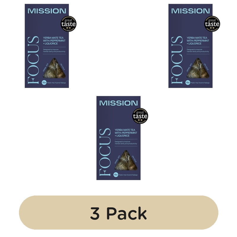 MISSION Focus Yerba Mate Tea Bags with Peppermint + Liquorice 15's, British Import (Pack of 3)