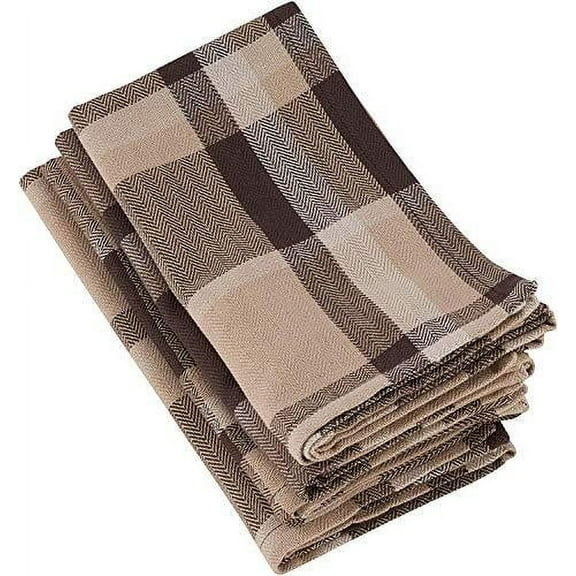 Fennco Styles Classic Plaid Design 100% Cotton Brown Cloth Napkins 20" W x 20" L, Set of 4