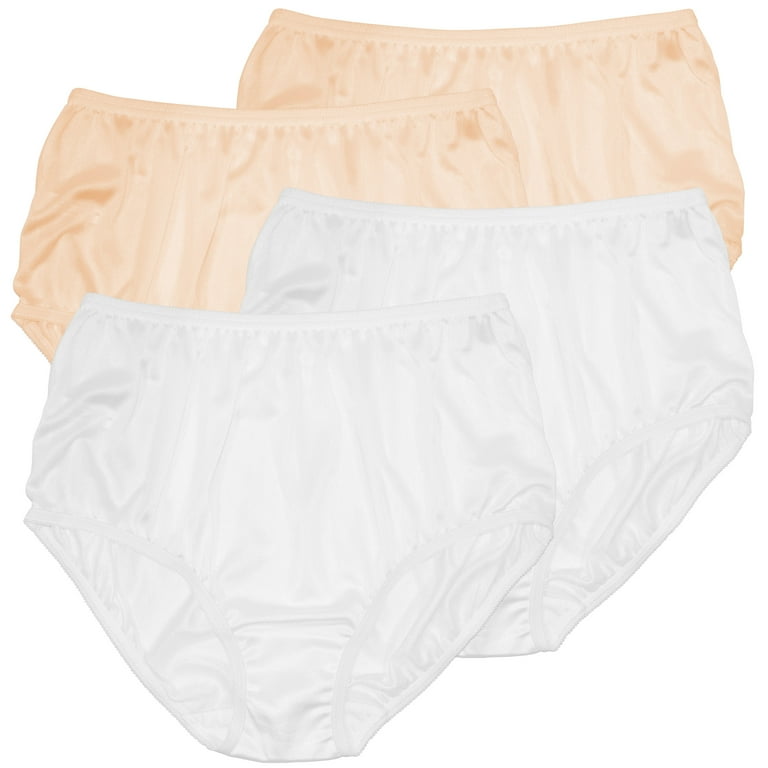 Women's Classic, Nylon, Full Coverage Brief Panty by Teri Lingerie White 4  Pack