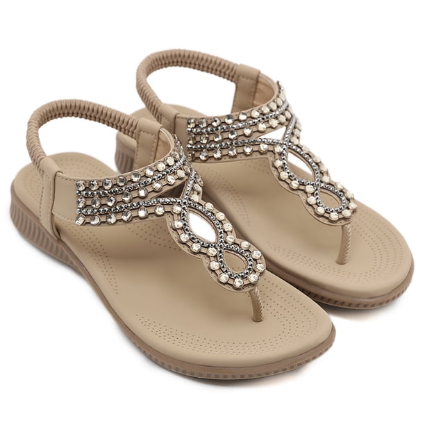 Sandalias planas para mujer, zapatos de vacaciones de verano antideslizantes con parte inferior vintage (41 albaricoque)