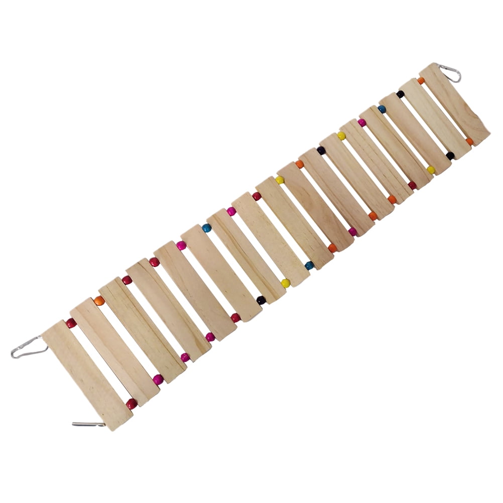 OUNONA Wooden Bird Ladder Stand with Khaki Swing for Parrot Climbing Chewing and Playtime Activity