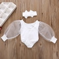 thumbnail image 3 of LNMQLPDBS Girls' Clothing Sets Puff Long Sleeve with Mesh Solid Color Crewneck Romper Bodysuit + Bow Headban 2pcs Outfits Baby Girl Clothes 9-12 Months Thin Breathable Summer Clothes, 3 of 9