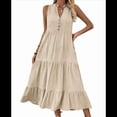 thumbnail image 1 of Vestido Camisero Sin Mangas de Verano 2025 para Mujer, Cuello en V, Informal, Midi, Color Albaricoque L, 1 of 10