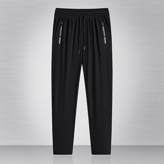 ML New Spring Men‘s Casual Pants Simple Solid Color Slim-Fit Breathable Leg Trousers Zipper Design Pocket Drawstring Pants
