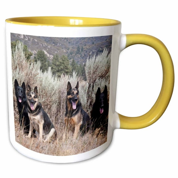 3drose, Four German Shepherd Dogs - Na02 Zmu0162 - Zandria Muench Beraldo, 15oz Two-tone Yellow Mug