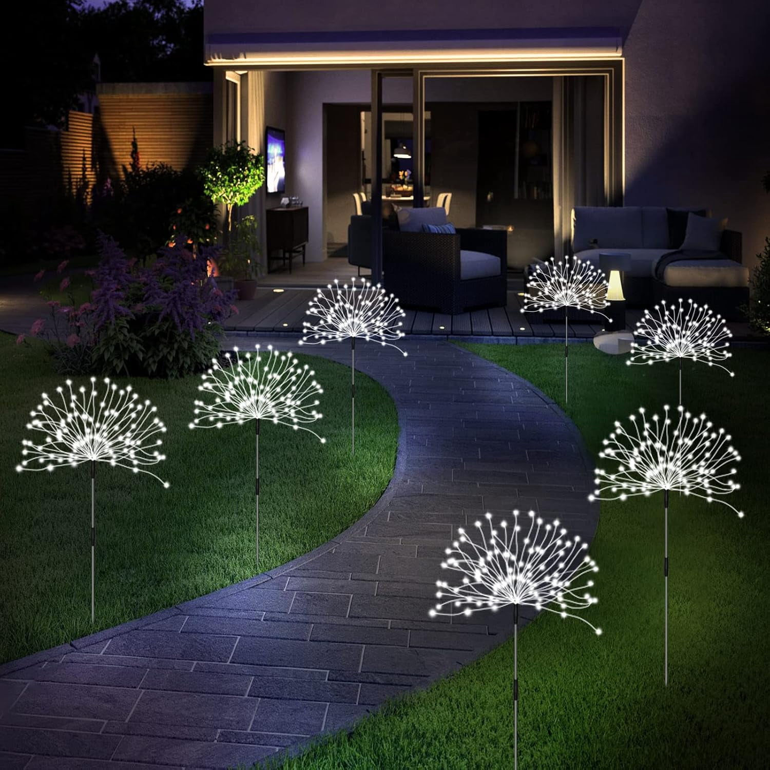 CTAnnie Solar Garden Lights Outdoor, 4 Pack 120 LED Waterproof Decorative String Lights 8 Modes with Remote DIY Outdoor Decor for Pathway Walkway Yard (Cool White)