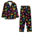 thumbnail image 3 of SCRAWLGOD Colorful Paws Black Casual Pajamas Set Mens Pajamas Long Sleeve Notch Collar Loungewear Two-Piece Comfy Sleepwear Button-Down Pj Set with Elastic Band & Pockets, XS, 3 of 6