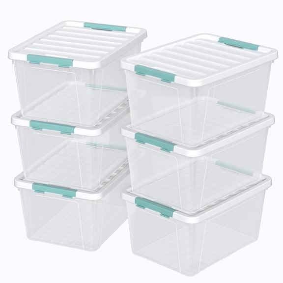 Ysmiltion 35 Quart Plastic Clear Bins with Lids, Plastic Storage Boxes, 6 Packs