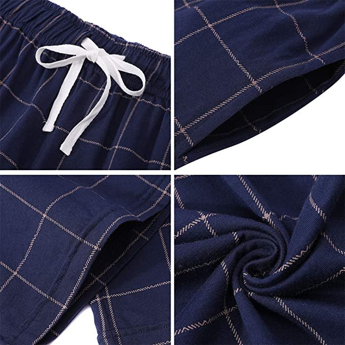 Mens Plaid Sleep Pants, Cotton Pajama Pants with Pockets, Soft Lounge Pajama Bottoms for Men(Navy-plaid 01, Large)