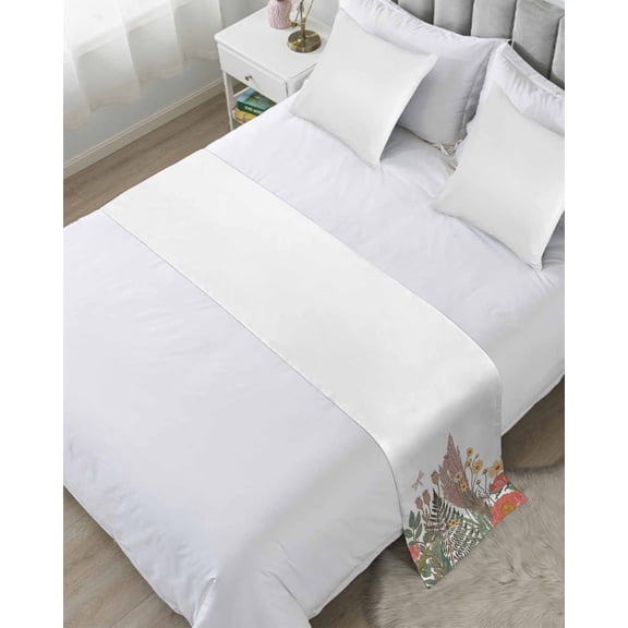 Bed Runner for King Size, Fall Flower Decorative Scarf Throws for Foot of Bed, Retro Yellow Red Flower Green Leaf Wildflower Luxury Bedding Protector Slipcover Bedrunners for Hotel/Home, 94 x 20 Inch