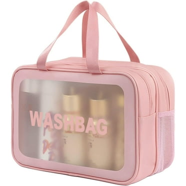 Travel Toiletry Bag for Women, Matte Translucent Toiletry Bag with Handy Handle, Makeup Cosmetic Organizer Bag for Travel Toiletries Accessories (Pink-XL)