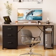 thumbnail image 4 of 51 Inch Computer Desk with File Drawers & USB Power Outlets- Reversible Home Office Desk with Storage Shelves, Work from Home, Writing Table for Bedroom, Gray Oak, 4 of 9