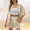 thumbnail image 2 of ZyeKqe Womens 2 Piece Lounge Sets Button down 3/4 Sleeve Shirt and Shorts with Pockets Vacation Beach Outfits, 2 of 6