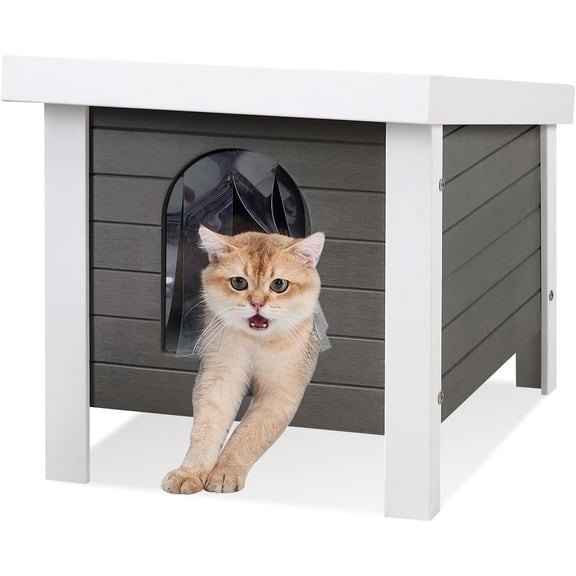 GONICHA 24 "Poly Lumber Outdoor Cat House, Weatherproof Cat Houses for Outdoor Cats, Feral Cat Shelter with Vent Plugs for Outdoor and Indoor - Gray