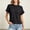 Black, variant on 2026 New Women’s Short Sleeve Sweaters Tops Oversized Summer Casual Ruffled Hem Knit Pullover Cute Solid Color Crochet Blouses(Brown,L)
