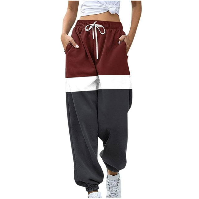 Funicet Pants for Women,Women Fashion Color Blocked Printed Drawstring Pants