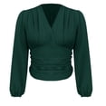 thumbnail image 7 of Long Sleeve Shirts For Women Waistline V Neck Sleeve Sleeve Solid Color Ruffled T Top Womens Long Sleeve Tops, 7 of 7