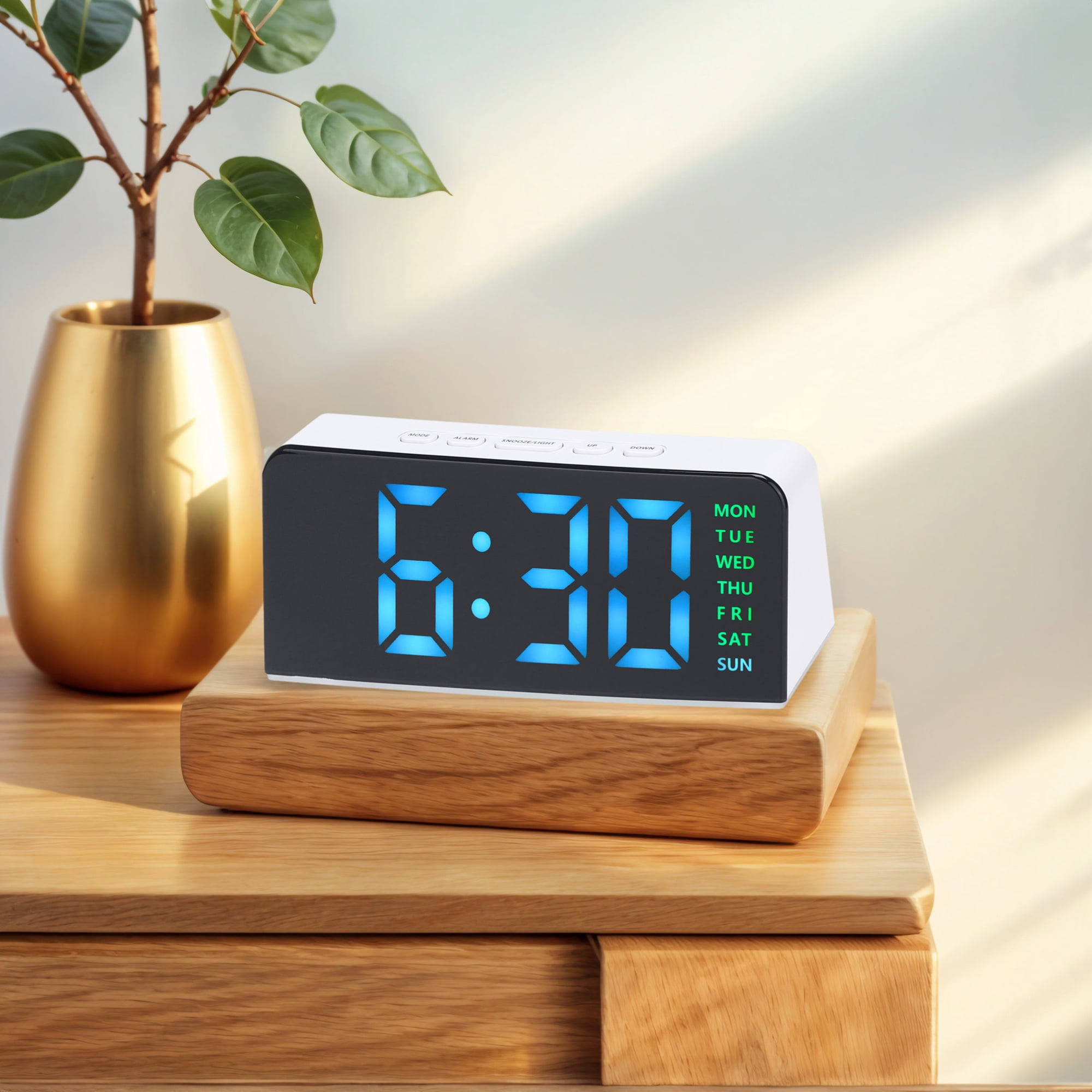 Unique Bargains 2 Pcs Digital Dual Alarm Clock for Bedroom White Green