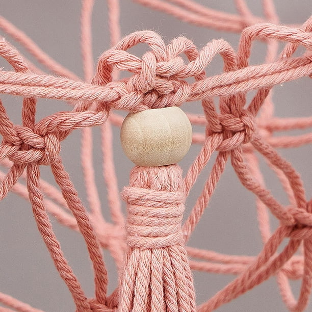 Hanging Organizer Plush Net Toy Macrame Wood Bead Rings Toy Holder Display  Tassel Decorative Stuffed Animal Hammock for Livingroom Children Pink 