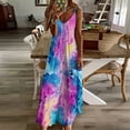 thumbnail image 3 of Watercolor Tie Dye Dress Psychedelic Maxi Dress V Neck Boho Beach Long Dresses Spaghetti Strap Street Wear Oversized Clothes, 3 of 7