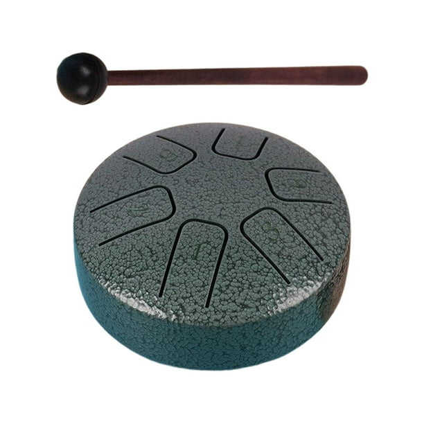 Tambor de lengua de acero Mini tambor de mano, instrumento musical hecho a mano, entretenimiento de 6 notas de 3,8 pulgadas con mazos Tambor de mano color