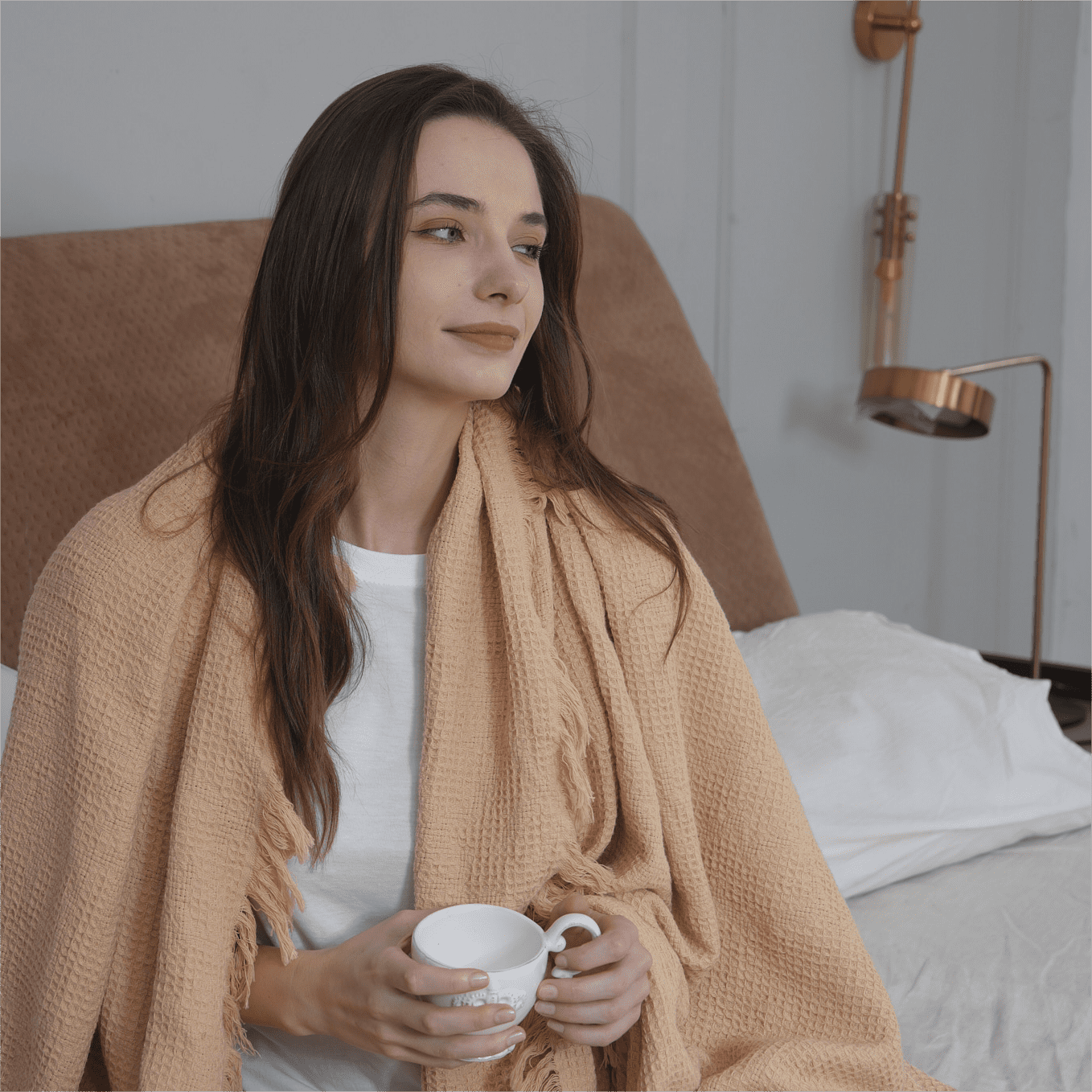 VERAMUSE 100% Cotton Blanket for Bed Beige 90"x90" Queen Size Breathable Thin Blankets for Summer