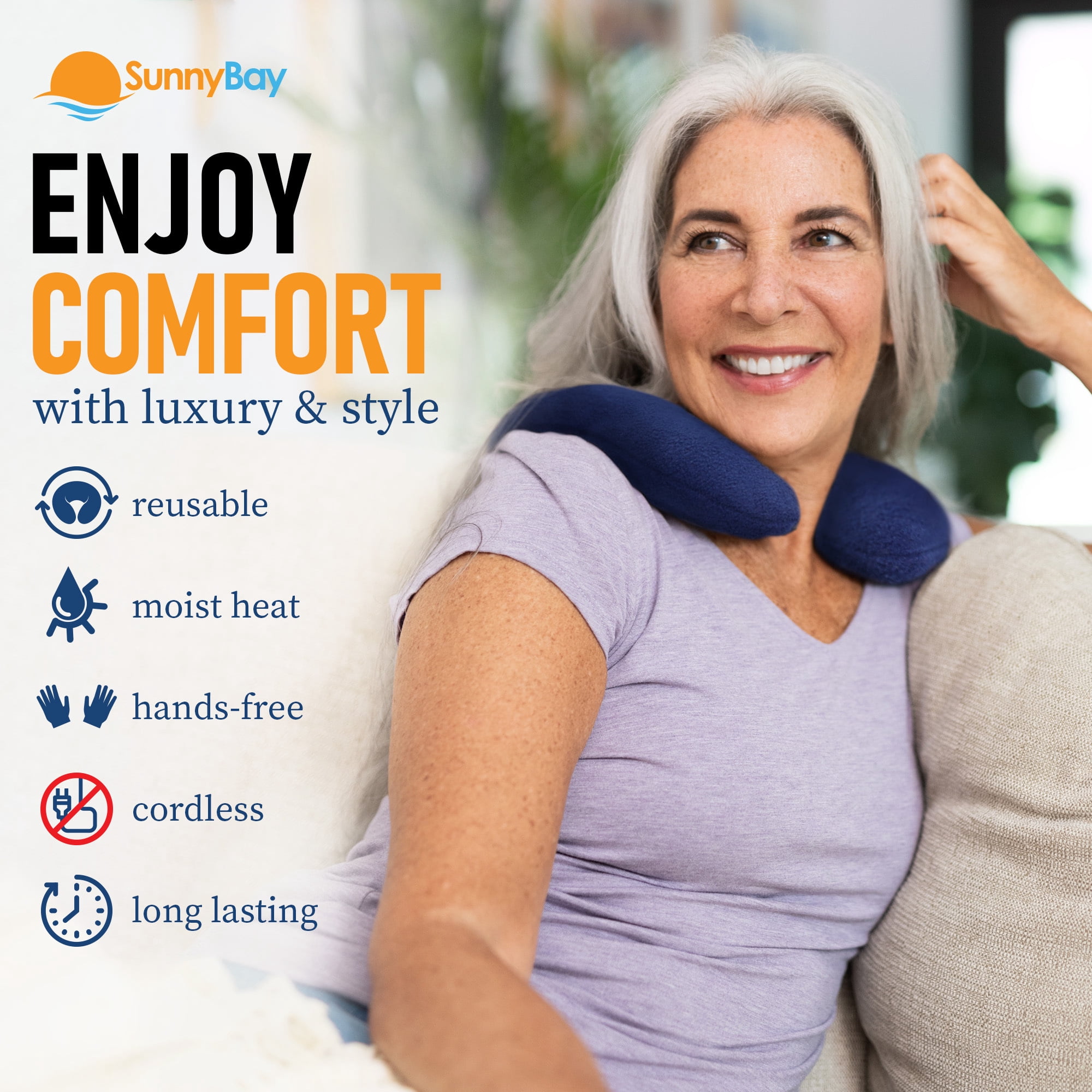SunnyBay Microwave Heating Pad, Microwavable Heated Neck Pillow for Moist Hot Therapy, Heated Neck and Shoulder Wrap with Washable Cover, 12"X12"X2", 2.5 lbs, Navy Blue