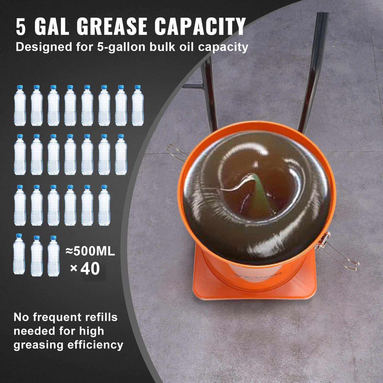 Air Operated Grease Pump 5 Gallon 20L with 13 ft High Pressure Hose Grease Gun Pneumatic Grease Bucket Pump Wheels Portable Lubrication Pump 50:1 Pressure Ratio