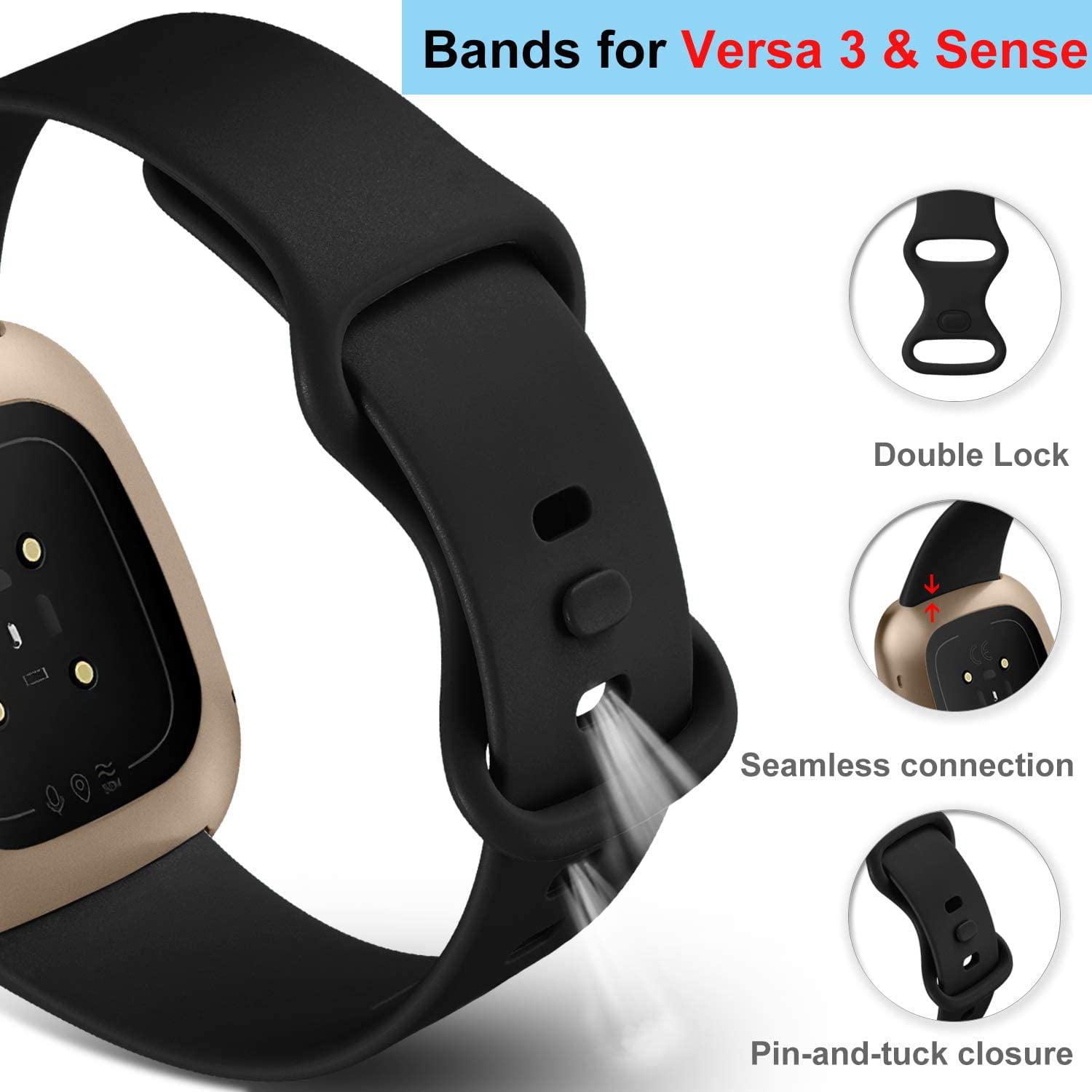 4 Pack Silicone Bands for Fitbit Sense 2/Sense/Versa 3/Versa 4 Bands Women  Men, Soft Sport Bands Replacement Wristbands for Fitbit Sense & Sense