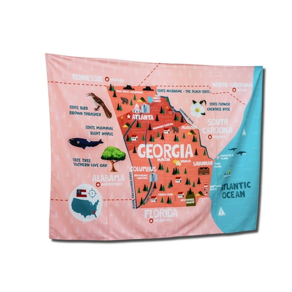 Birdy Boutique Georgia State Map Tapestry – 60" x 43" Educational Wall Hanging