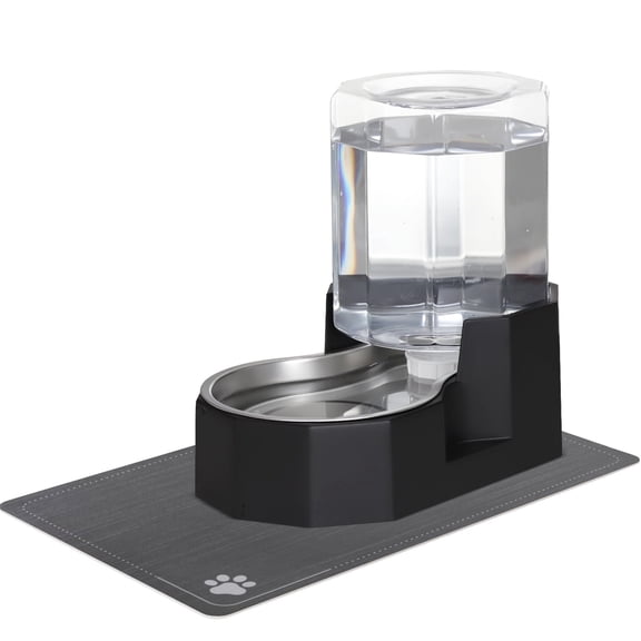 RIZZARI 4L Automatic Pet Waterer - Black Gravity Stainless Steel Water Dispenser, 100% Bpa-Free, Leak-Proof, Water Feeder for Cats and Dogs