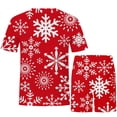 thumbnail image 5 of IROINNID Christmas Outfits for Men Round Neck T-Shirt Print Short Sleeve Tops and Shorts Two-Pieces Set,Red, 5 of 8