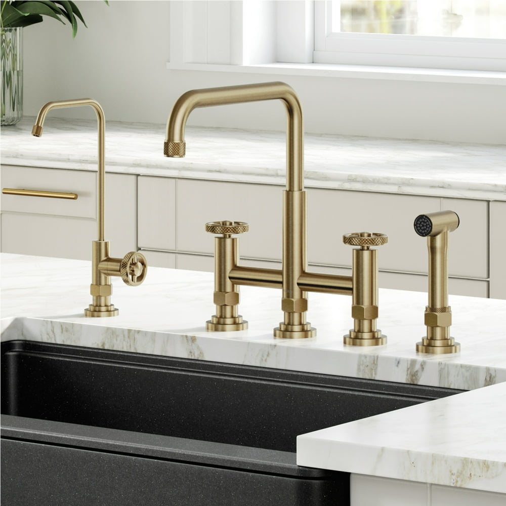 KRAUS Urbix™ Industrial Bridge Kitchen Faucet and Water Filter Faucet