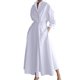 thumbnail image 1 of Vestido camisero de manga larga con cuello en V para mujer: vestido con bolsillos a rayas, poliéster y spandex, largo hasta la rodilla, para la oficina, informal y fiestas, 1 of 7