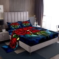 thumbnail image 1 of Ensemble de Draps Grand à Roses Rouges, Jardin Naturel Fleurs Épanouies Ensembles de Draps Romantiques Chambre d'Adultes, Ensemble de Literie Patchwork Style Vitrail Artistique avec Drap Plat, Drap-Housse, 2 Oreillers, 1 of 6