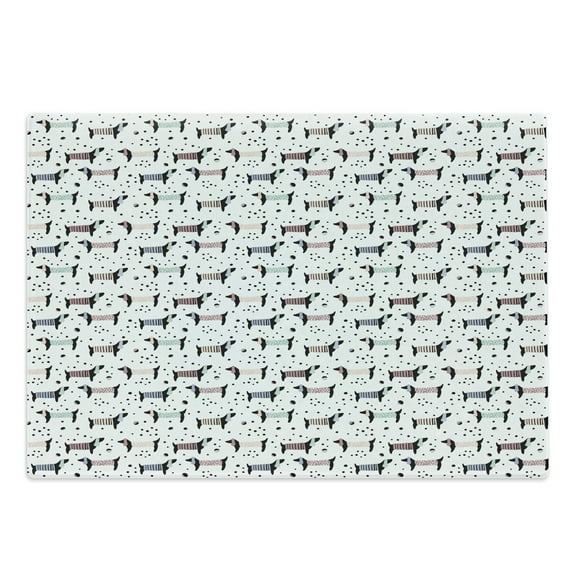 Dog Cutting Board, Hand Drawn Dachshund Silhouettes on Monochrome Dotted Background Theme Image, Decorative Tempered Glass Cutting and Serving Board, Large Size, Multicolor, by Ambesonne