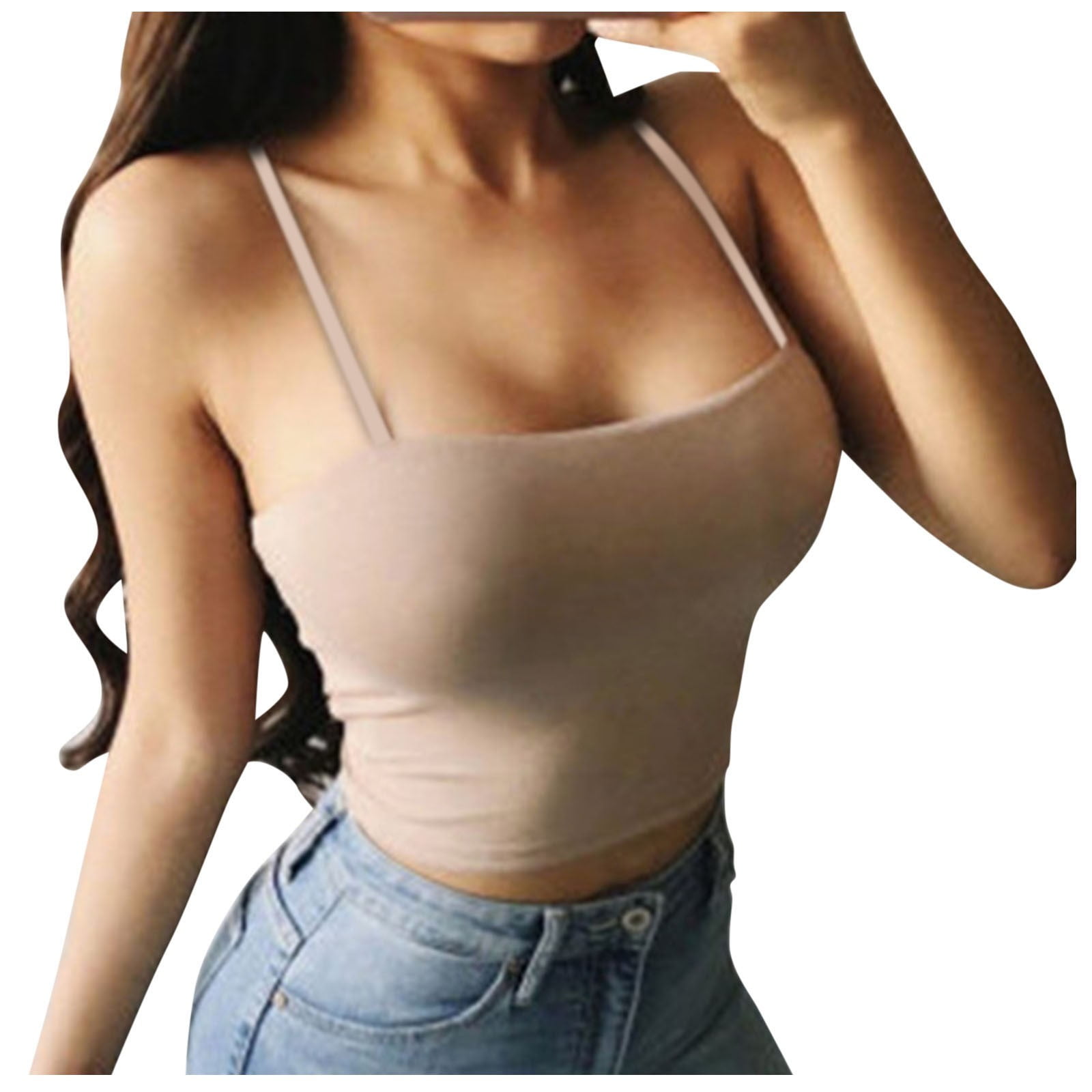 wendunide Tank Top For Women Fashion Women Sexy Casual Easy Sleeveless  O-Neck Solid Sports Tight Fitting Tops Gray M 