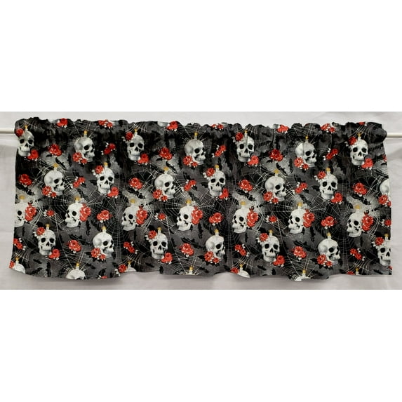 Skulls Webs & Roses Curtain Panels by Penny's Needful Things (Set of 2) 45 Inch Long UNLINED